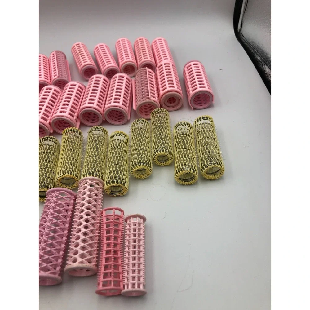 Vintage Mixed Lot Pink Plastic Snap-On Hair Curler Rollers Wire‎ mesh 6 pins
